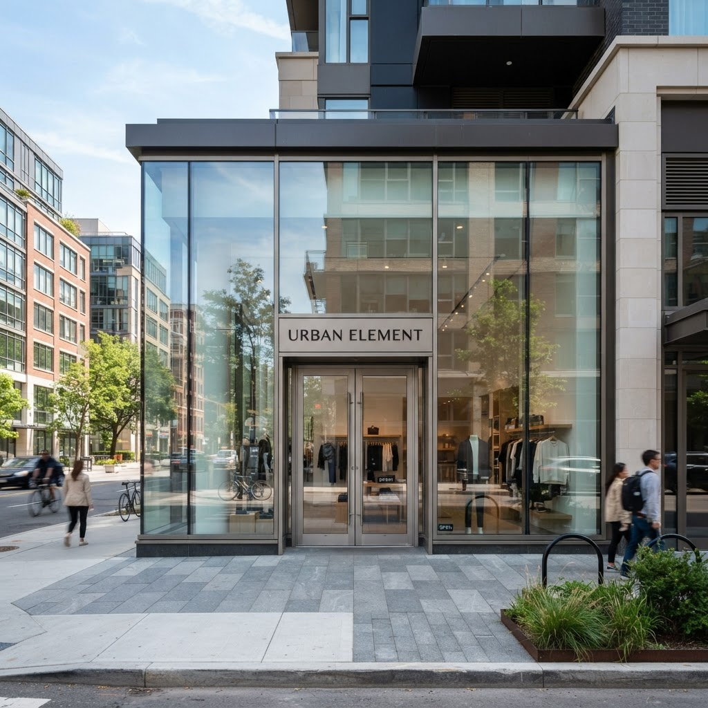 Clean modern storefront with large plate-glass windows