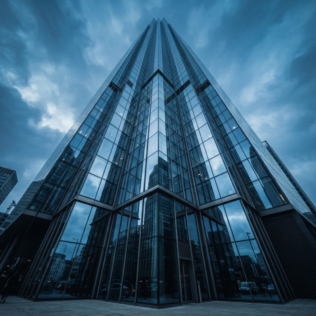 Modern glass office building with clean windows